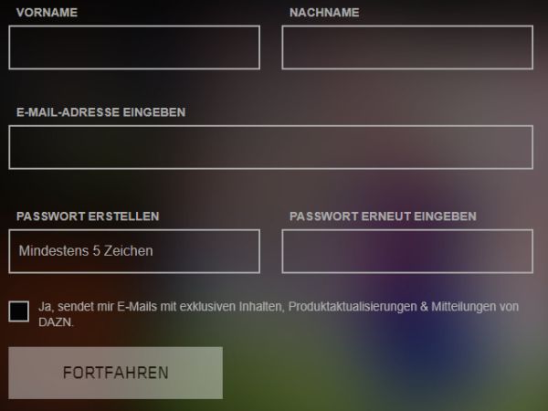 Anmeldung bei DAZN - Schritt 1